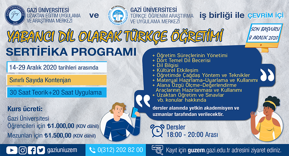 Yabancı Dil Olarak Türkçe Öğretimi Sertifika Programı - Gazi Üniversitesi
